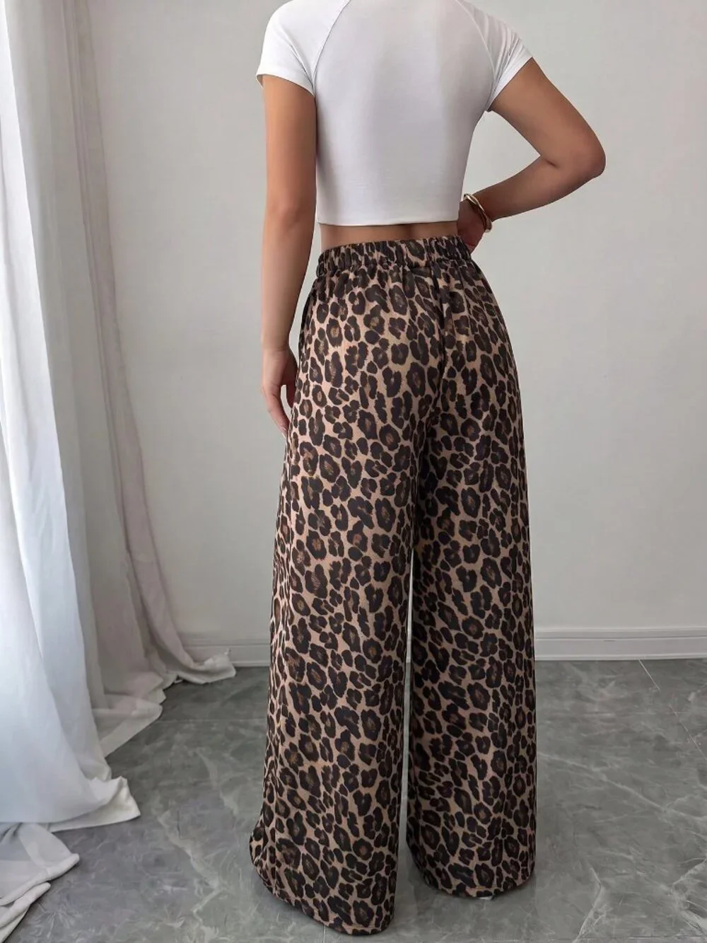 Multicolor Casual Women's High-Waist Polka Dot Loose Wide Leg Pants